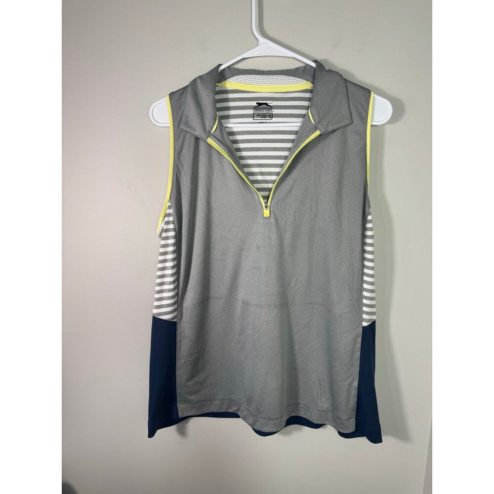 Slazenger Striped Blue Green Golf Tank Top Quarter Zip XL